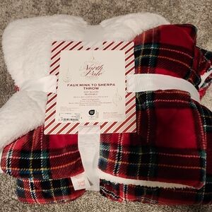 North Pole Red and White Faux Mink Sherpa Throw